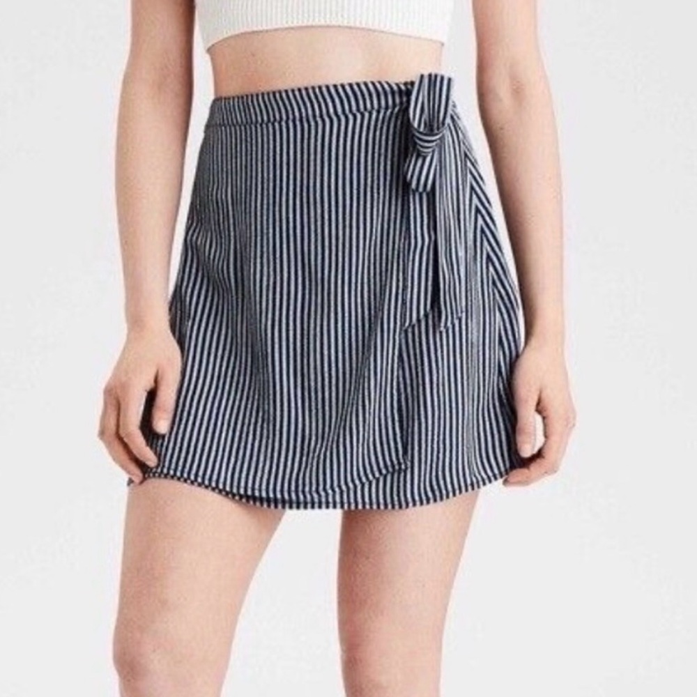 American Eagle Outfitters High-Waisted Wrap-Front Striped Mini Skirt